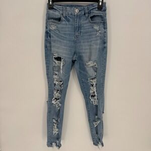 American Eagle Outfitters Curvy Hi Rise‎ Jegging Crop Jeans Light  Ripped Size 4